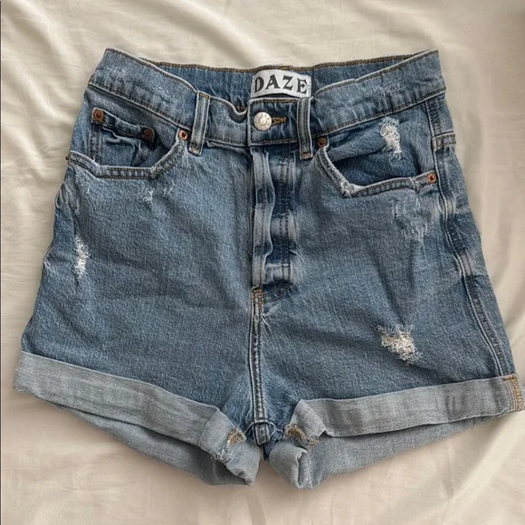 Daze Women's Blue Distressed Denim Shorts - Picture 1 of 6